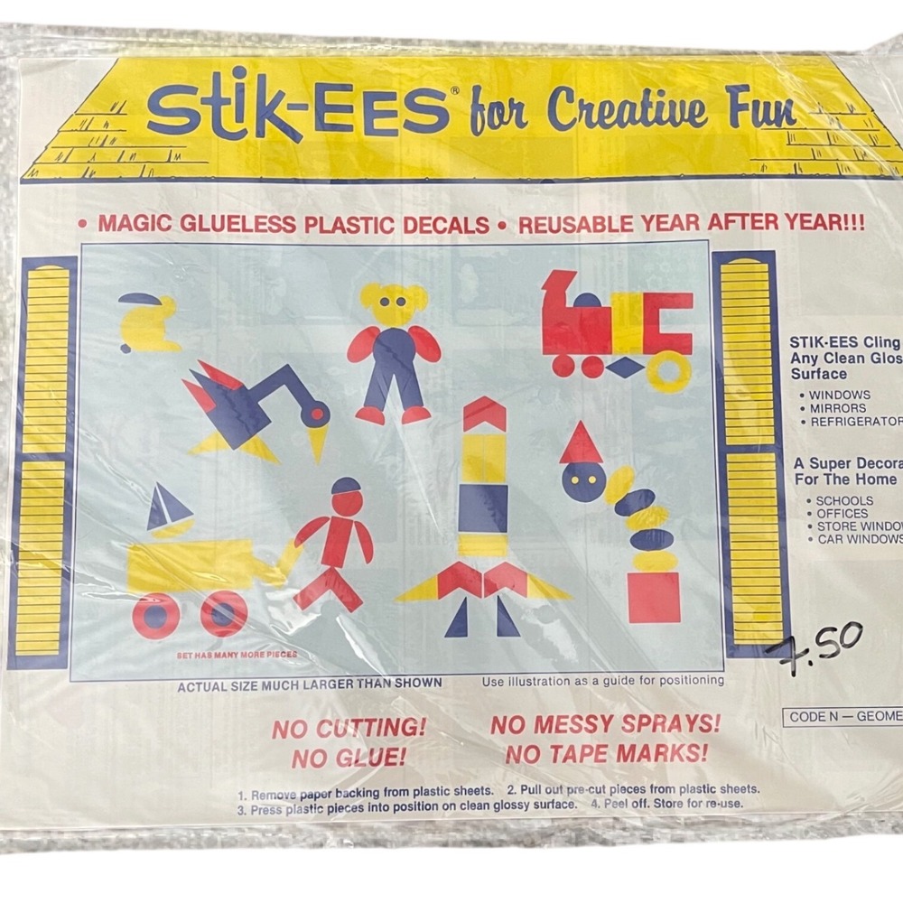 Vtg Stik-ees Window Clings 90s Teacher School geometric blocks‎ build primary